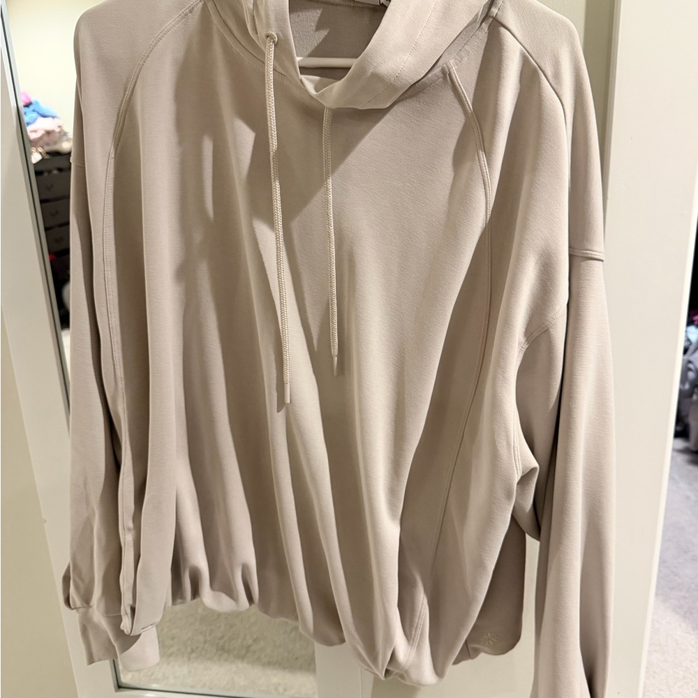 Athleta Beige Drawstring Hooded Sweatshirt